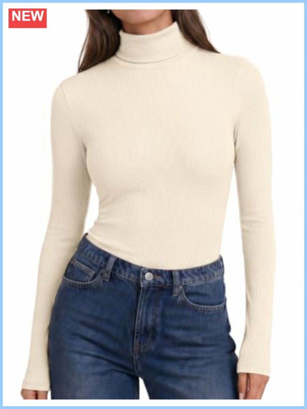 Ribbed Turtleneck Long Sleeve Slim Fit Base Layer Thermal Top